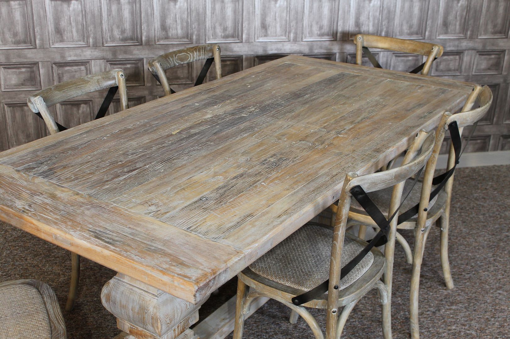 DISTRESSED LIMED ELM DINING TABLE WHITE WASHED BLEACHED KITCHEN TABLE 2